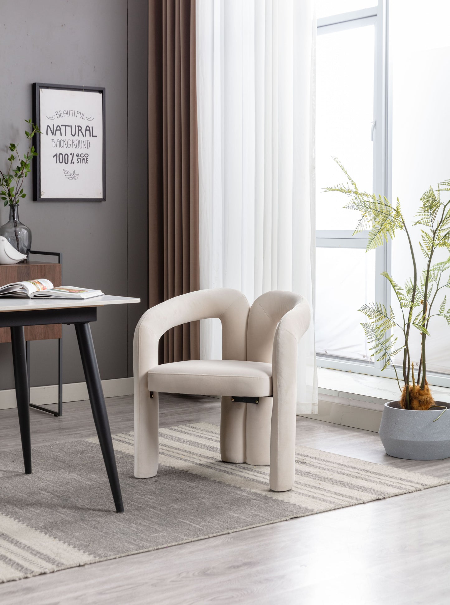 Contemporary Designed Velvet Fabric Upholstered Accent/Dining Chair /Barrel Side Chairs Kitchen Armchair for Living Room set of 2 (Beige Velvet) image 5