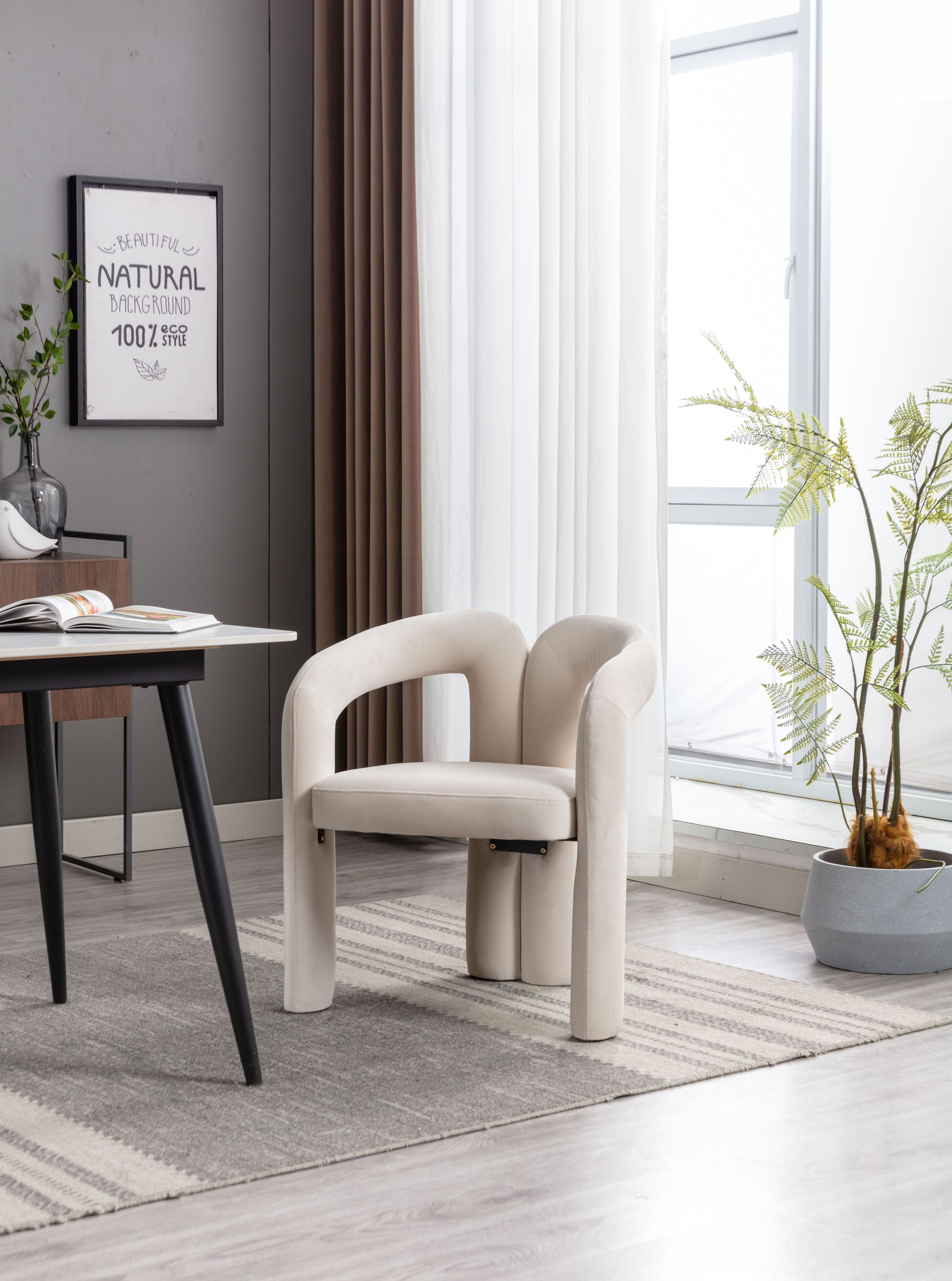 Contemporary Designed Velvet Fabric Upholstered Accent/Dining Chair /Barrel Side Chairs Kitchen Armchair for Living Room set of 2 (Beige Velvet) image 5