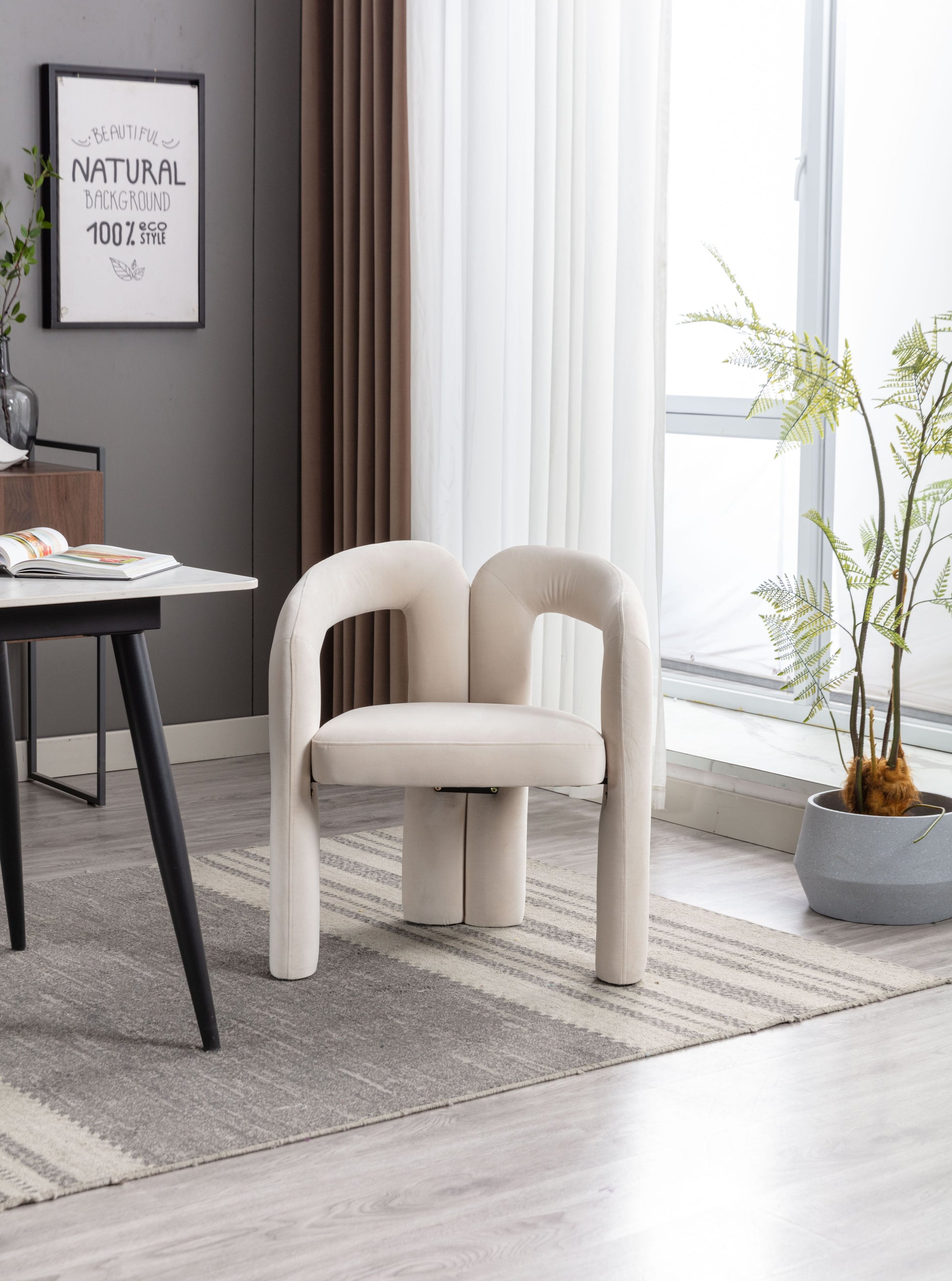 Contemporary Designed Velvet Fabric Upholstered Accent/Dining Chair /Barrel Side Chairs Kitchen Armchair for Living Room set of 2 (Beige Velvet) image 6