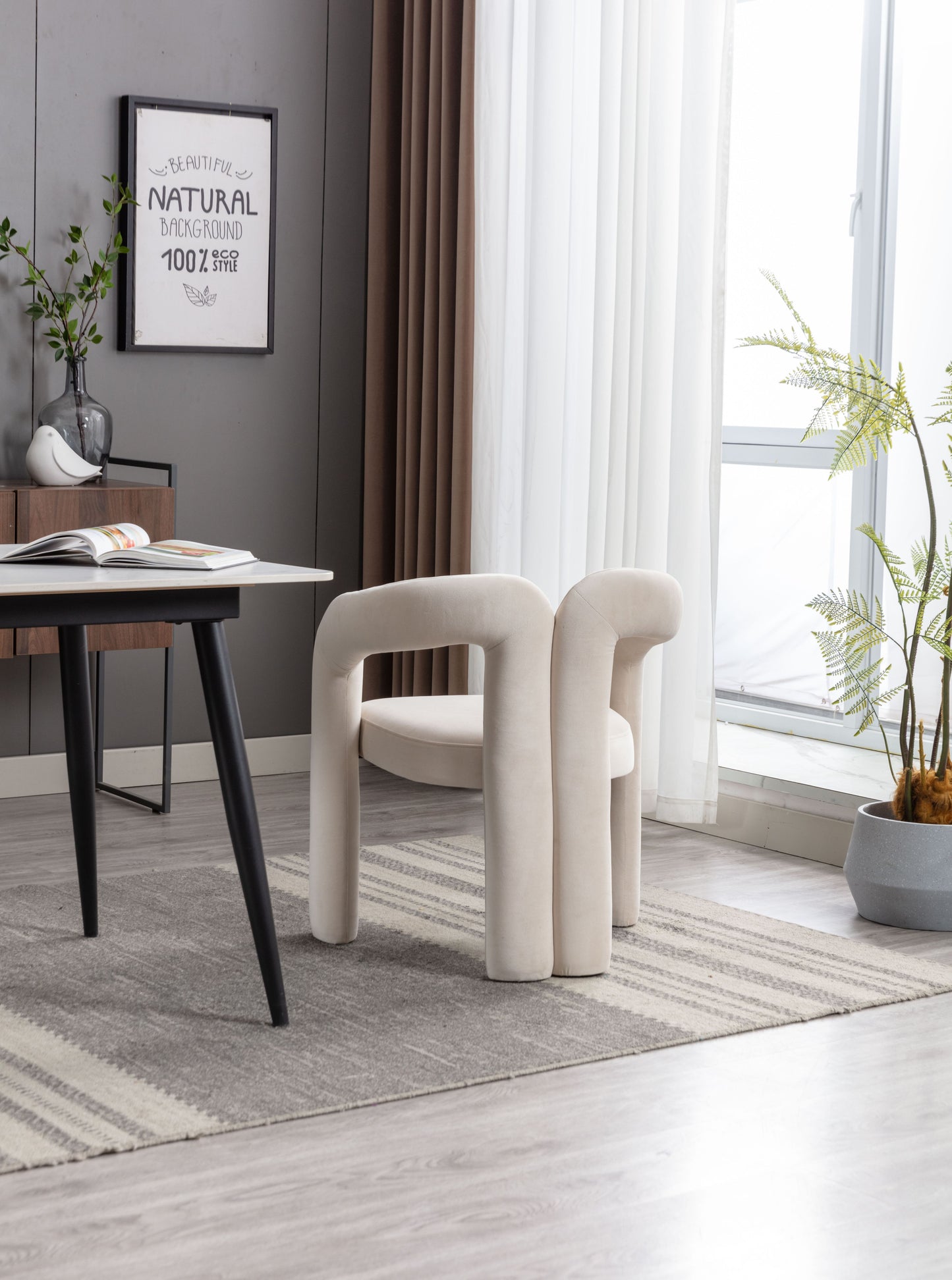 Contemporary Designed Velvet Fabric Upholstered Accent/Dining Chair /Barrel Side Chairs Kitchen Armchair for Living Room set of 2 (Beige Velvet) image 7
