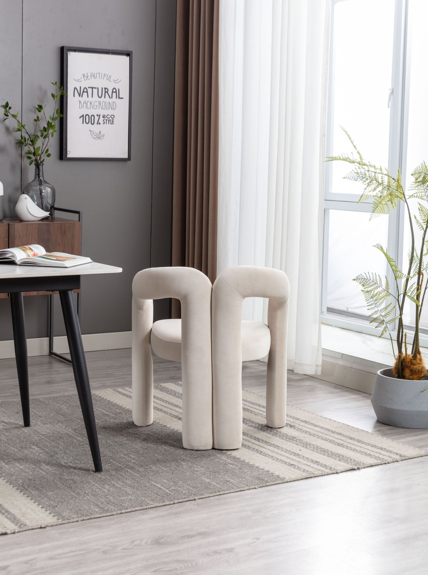 Contemporary Designed Velvet Fabric Upholstered Accent/Dining Chair /Barrel Side Chairs Kitchen Armchair for Living Room set of 2 (Beige Velvet) image 8