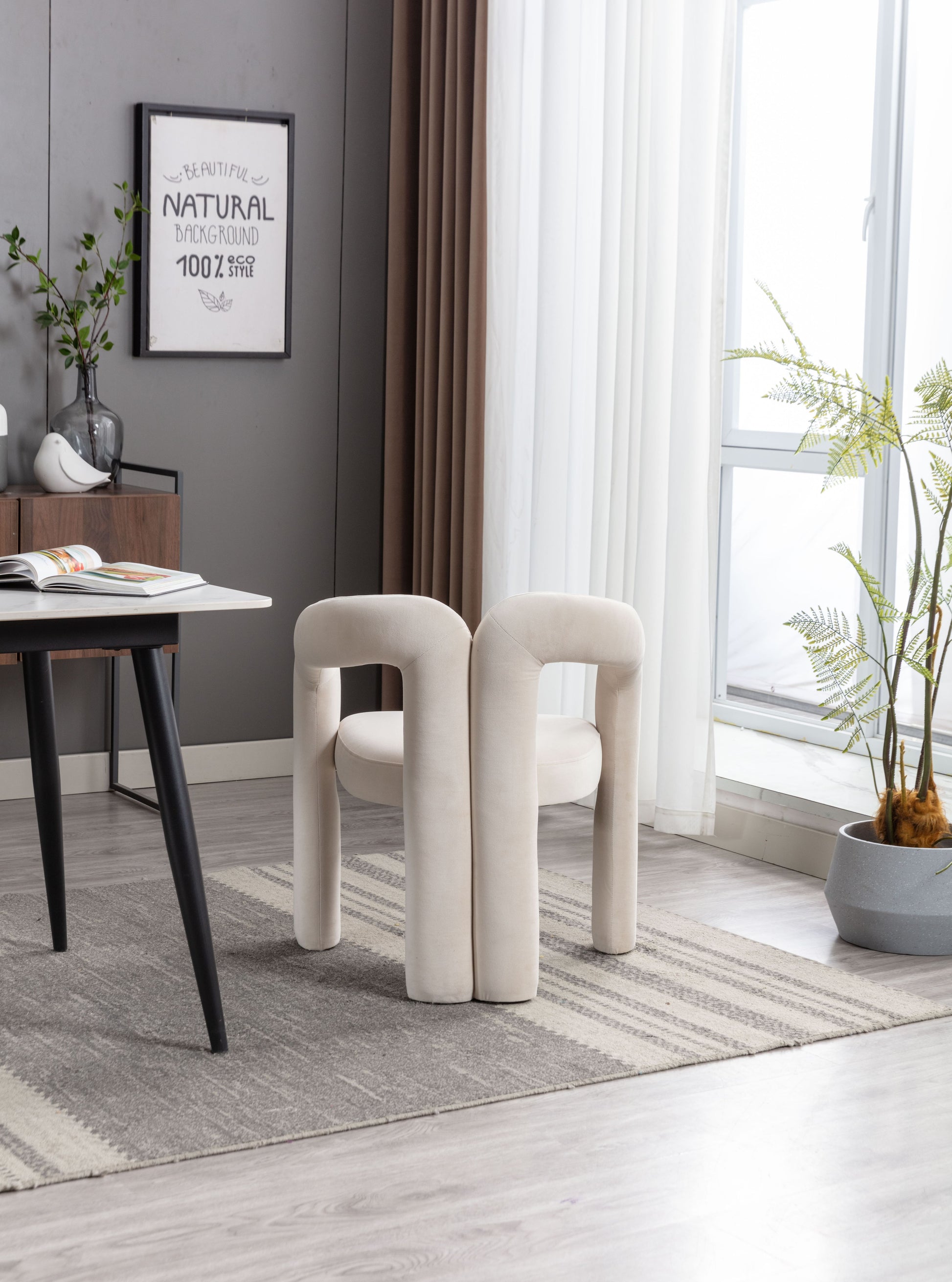Contemporary Designed Velvet Fabric Upholstered Accent/Dining Chair /Barrel Side Chairs Kitchen Armchair for Living Room set of 2 (Beige Velvet) image 8