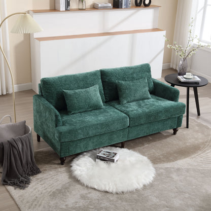 Mid Century Modern chenille Fabric Loveseat sofa, 2-Seat Upholstered Loveseat Sofa Modern Couch for Living Room,Brown wood feet sofa for Bedroom, Reading (Emerald Chenille) image 10