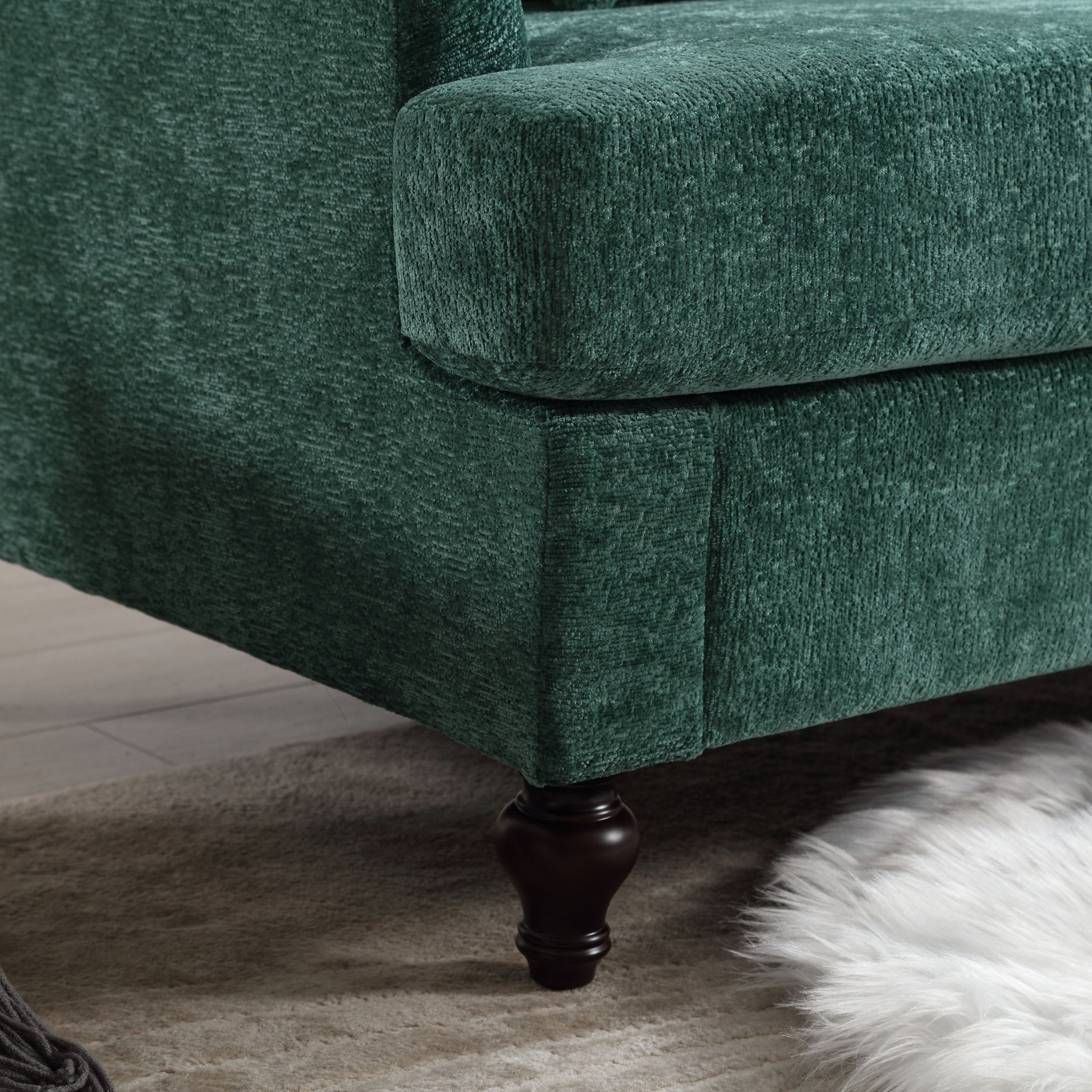 Mid Century Modern chenille Fabric Loveseat sofa, 2-Seat Upholstered Loveseat Sofa Modern Couch for Living Room,Brown wood feet sofa for Bedroom, Reading (Emerald Chenille) image 12