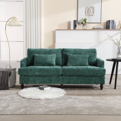 Mid Century Modern chenille Fabric Loveseat sofa, 2-Seat Upholstered Loveseat Sofa Modern Couch for Living Room,Brown wood feet sofa for Bedroom, Reading (Emerald Chenille) image 6