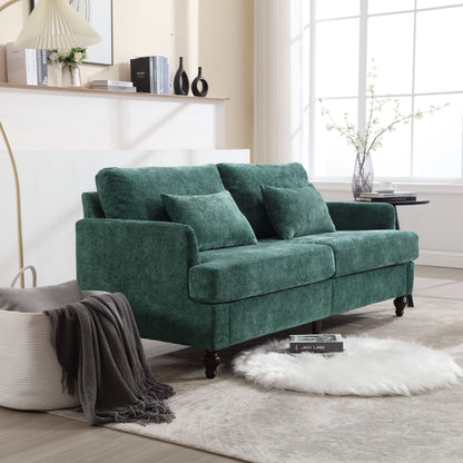 Mid Century Modern chenille Fabric Loveseat sofa, 2-Seat Upholstered Loveseat Sofa Modern Couch for Living Room,Brown wood feet sofa for Bedroom, Reading (Emerald Chenille) image 9