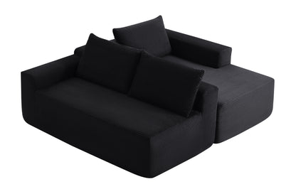 96.9" Cloud Sectional Couch with L-Shape Chaise,Modern Modular Sofa with Deep Seat, Upholstered Couches for Living Room Bedroom,No Assembly Required, (Corduroy Fabric),Black image 12