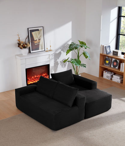 96.9" Cloud Sectional Couch with L-Shape Chaise,Modern Modular Sofa with Deep Seat, Upholstered Couches for Living Room Bedroom,No Assembly Required, (Corduroy Fabric),Black image 5