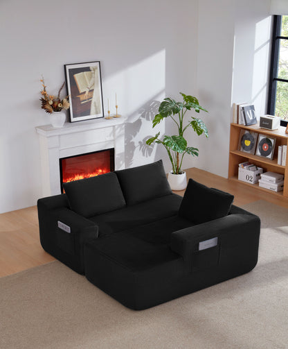 96.9" Cloud Sectional Couch with L-Shape Chaise,Modern Modular Sofa with Deep Seat, Upholstered Couches for Living Room Bedroom,No Assembly Required, (Corduroy Fabric),Black image 6
