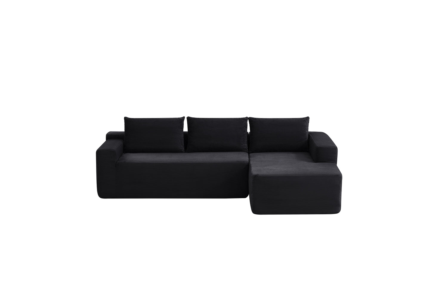 96.9" Cloud Sectional Couch with L-Shape Chaise,Modern Modular Sofa with Deep Seat, Upholstered Couches for Living Room Bedroom,No Assembly Required, (Corduroy Fabric),Black image 8
