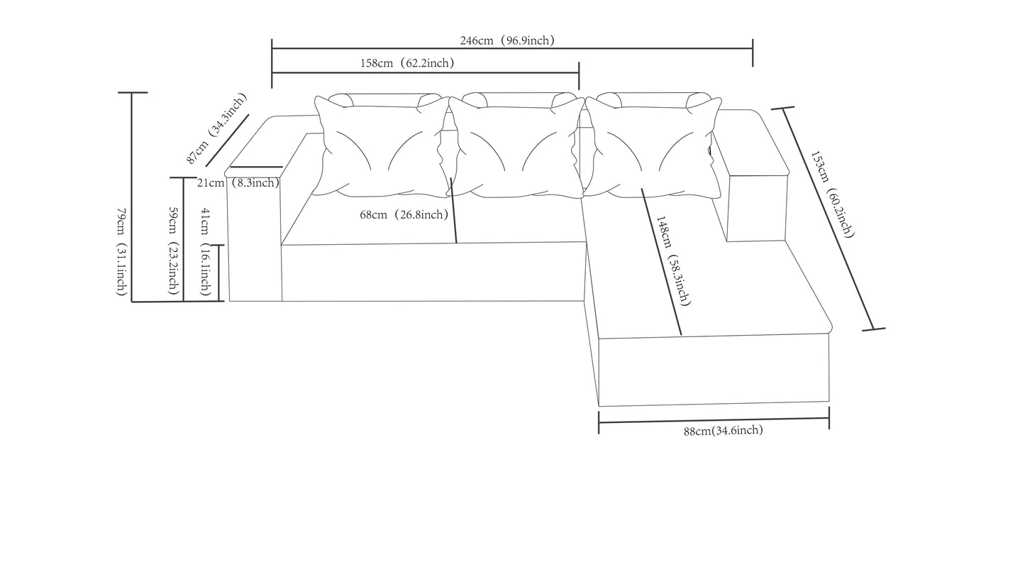 96.9" Cloud Sectional Couch with L-Shape Chaise,Modern Modular Sofa with Deep Seat, Upholstered Couches for Living Room Bedroom,No Assembly Required, (Corduroy Fabric),Camel,Right image 12