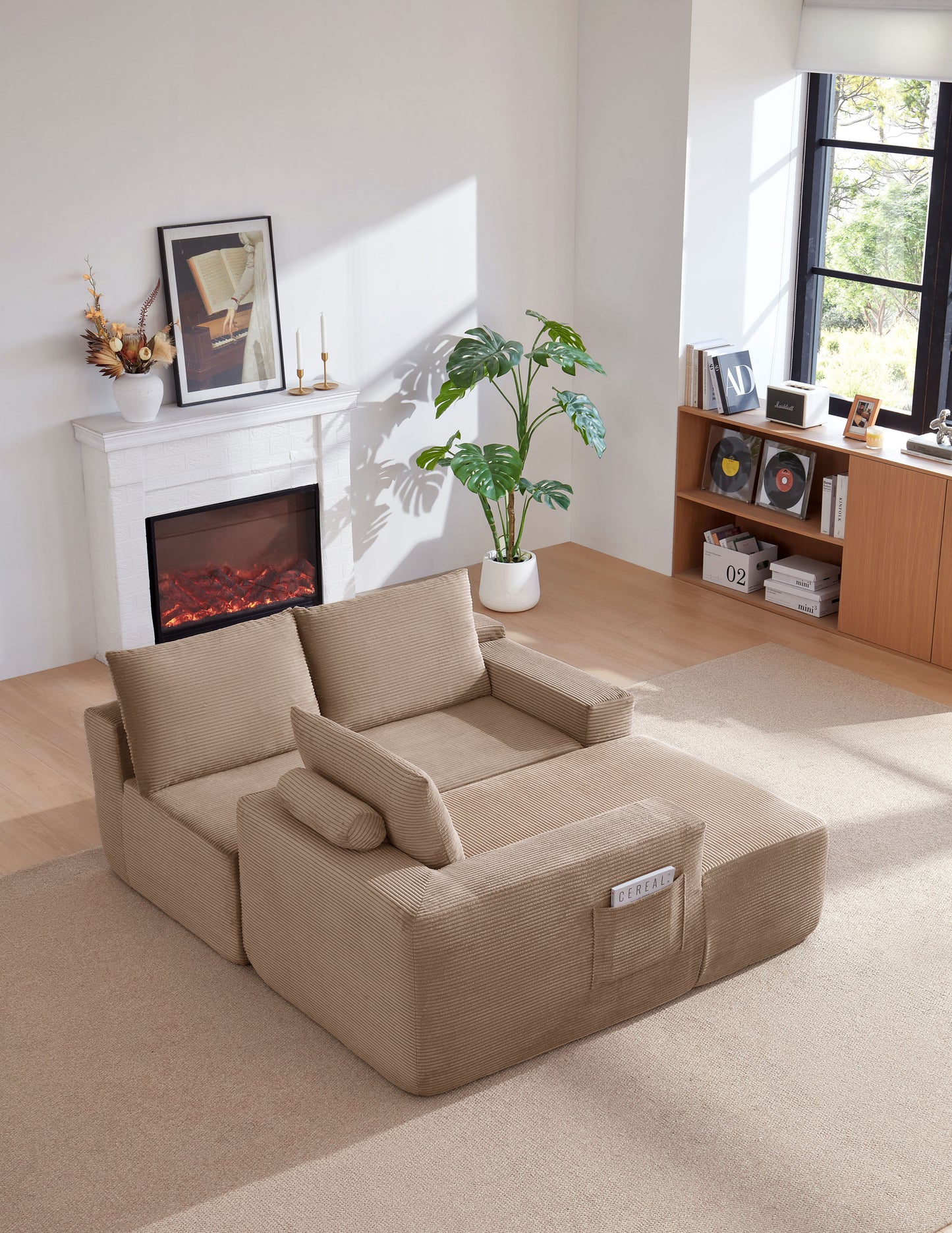 96.9"Cloud Sectional Couch with L-Shape Chaise,Modern Modular Sofa with Deep Seat,Upholstered Couches for Living Room Bedroom,No Assembly Required,(Plush Corduroy Fabric),Camel image 5