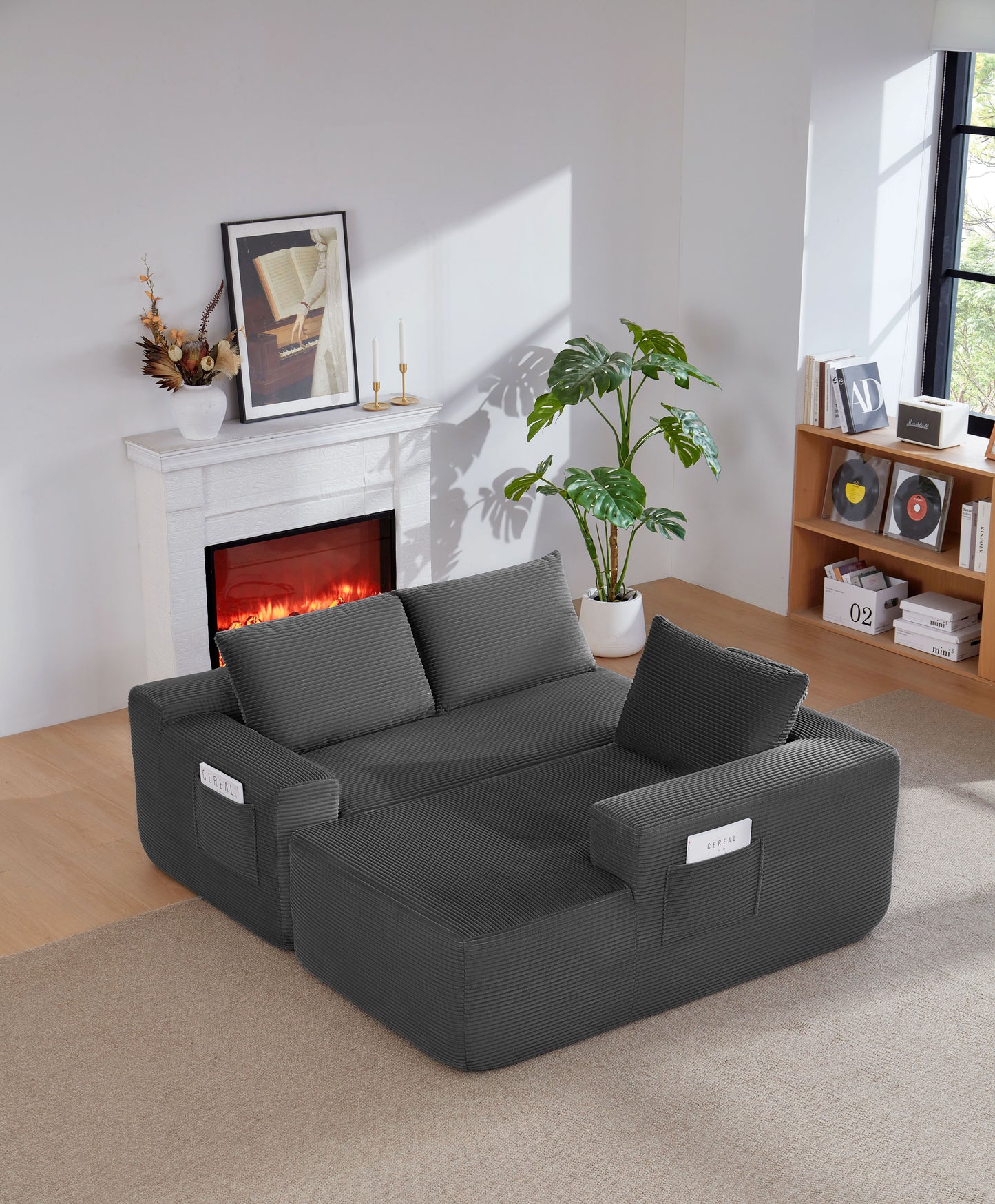 96.9"Compressible doubleCloud Sectional Couch with L-Shape Chaise,Modern Modular Sofa with Deep Seat,Upholstered Couches for Living Room Bedroom,No Assembly Required,(Plush Corduroy Fabric),Grey Right image 1