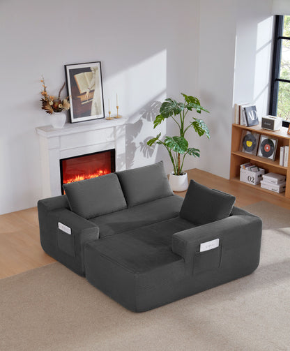 96.9"Compressible doubleCloud Sectional Couch with L-Shape Chaise,Modern Modular Sofa with Deep Seat,Upholstered Couches for Living Room Bedroom,No Assembly Required,(Plush Corduroy Fabric),Grey Right image 1
