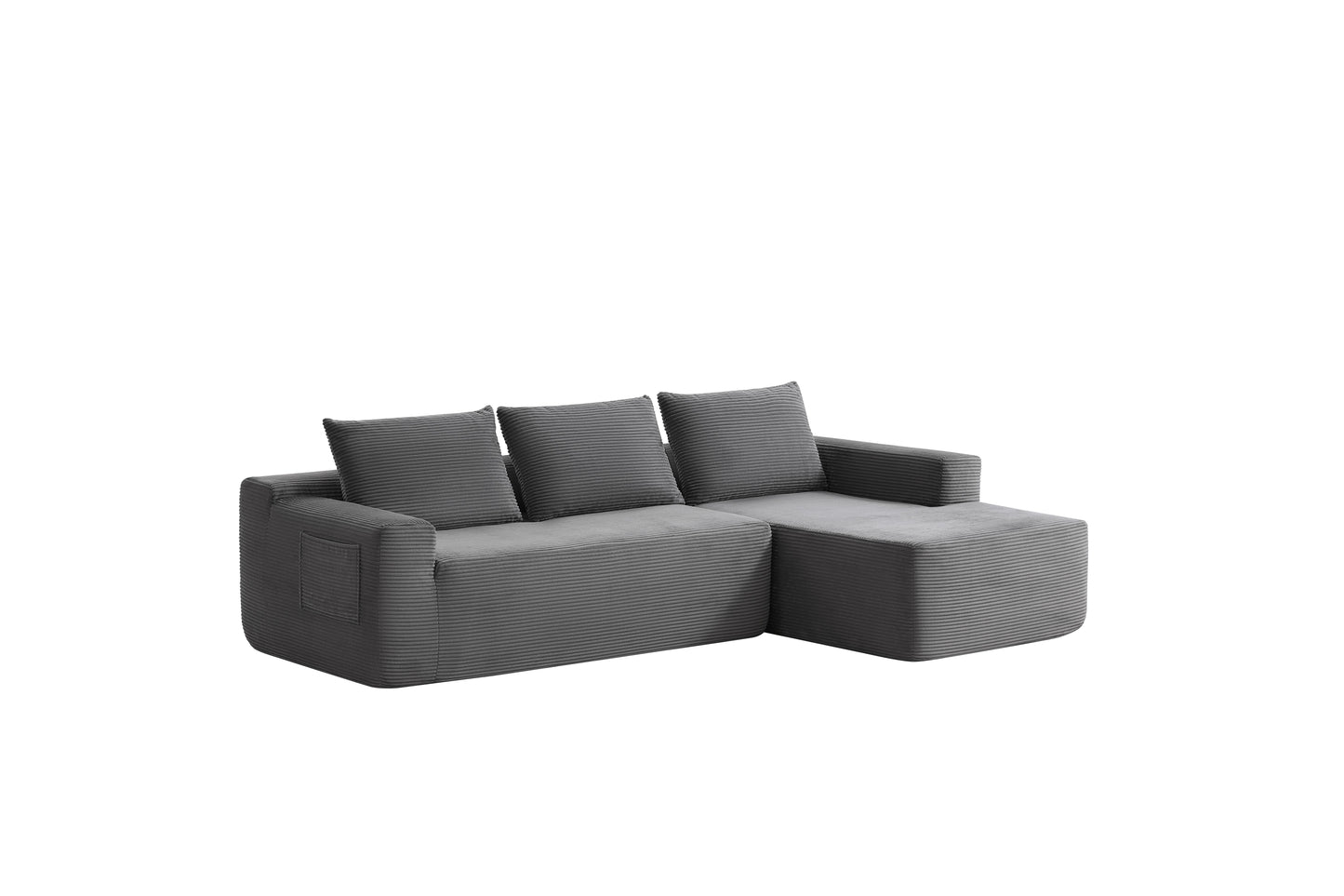 96.9"Compressible doubleCloud Sectional Couch with L-Shape Chaise,Modern Modular Sofa with Deep Seat,Upholstered Couches for Living Room Bedroom,No Assembly Required,(Plush Corduroy Fabric),Grey Right image 10