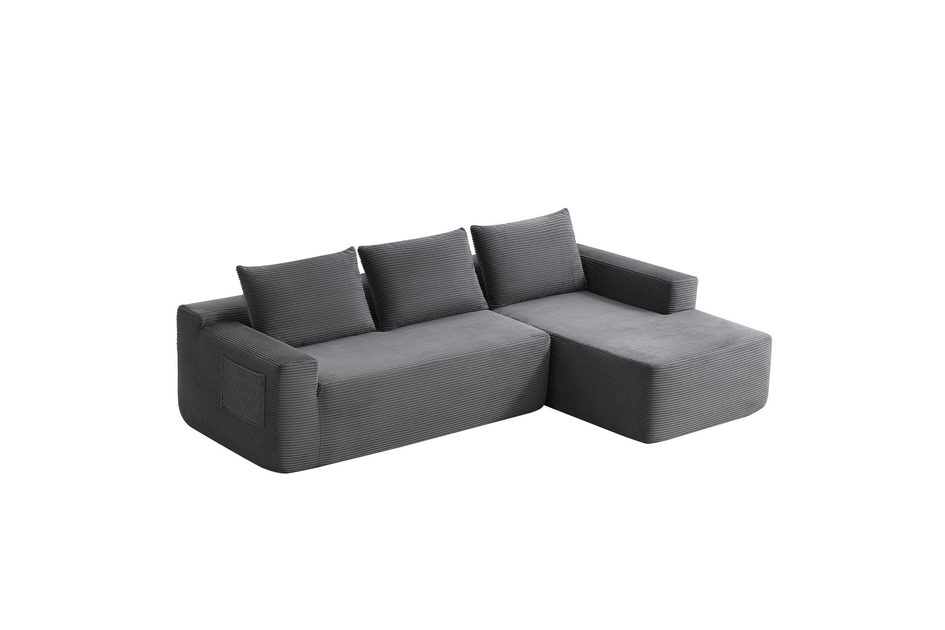 96.9"Compressible doubleCloud Sectional Couch with L-Shape Chaise,Modern Modular Sofa with Deep Seat,Upholstered Couches for Living Room Bedroom,No Assembly Required,(Plush Corduroy Fabric),Grey Right image 11