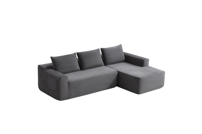 96.9"Compressible doubleCloud Sectional Couch with L-Shape Chaise,Modern Modular Sofa with Deep Seat,Upholstered Couches for Living Room Bedroom,No Assembly Required,(Plush Corduroy Fabric),Grey Right image 11