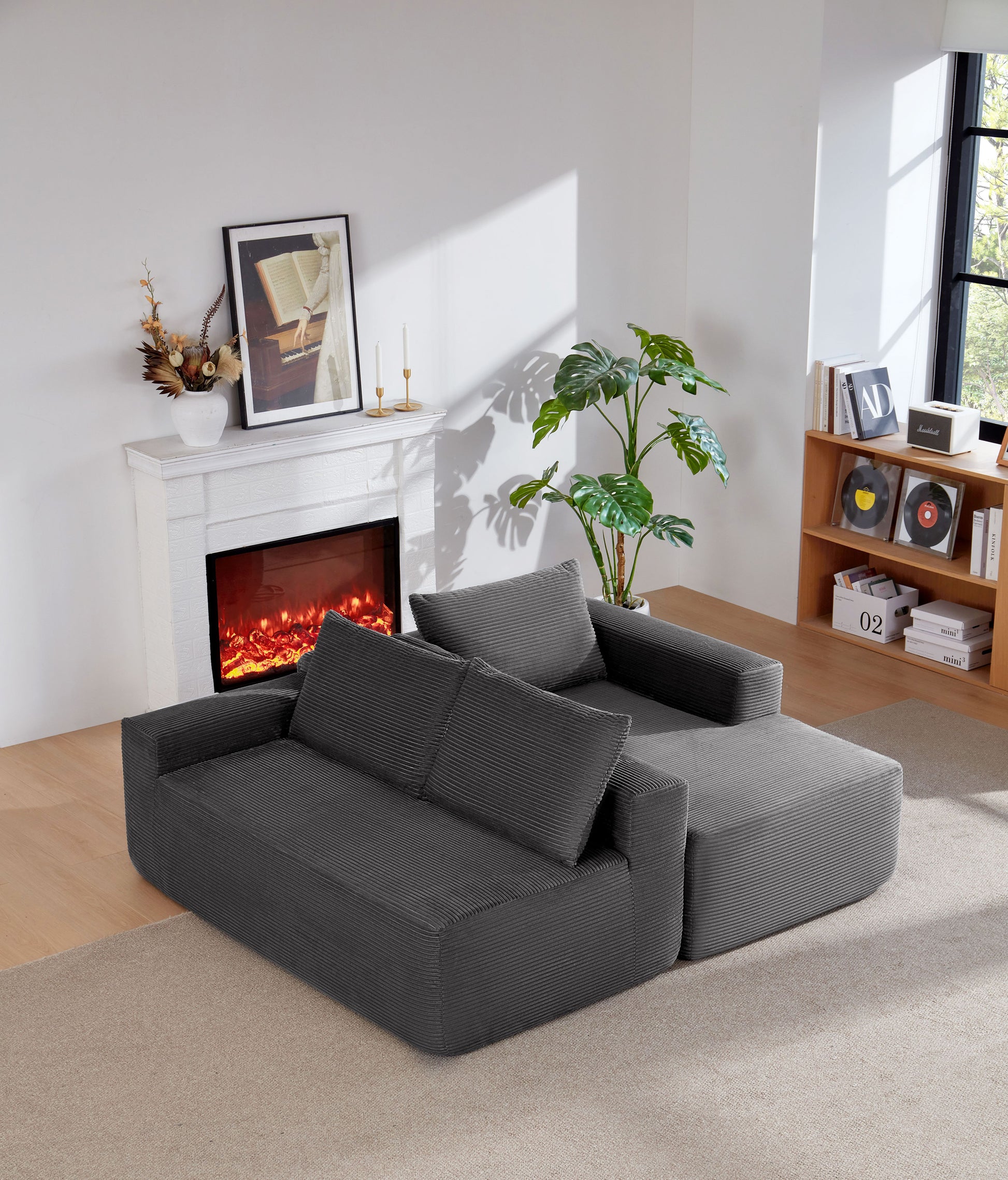 96.9"Compressible doubleCloud Sectional Couch with L-Shape Chaise,Modern Modular Sofa with Deep Seat,Upholstered Couches for Living Room Bedroom,No Assembly Required,(Plush Corduroy Fabric),Grey Right image 3