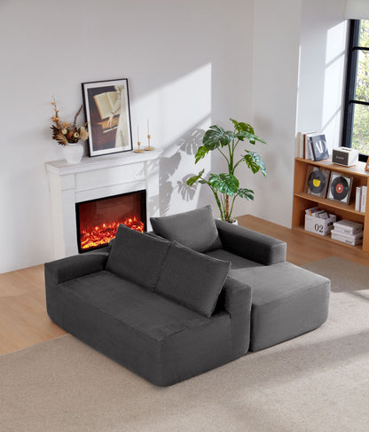96.9"Compressible doubleCloud Sectional Couch with L-Shape Chaise,Modern Modular Sofa with Deep Seat,Upholstered Couches for Living Room Bedroom,No Assembly Required,(Plush Corduroy Fabric),Grey Right image 3