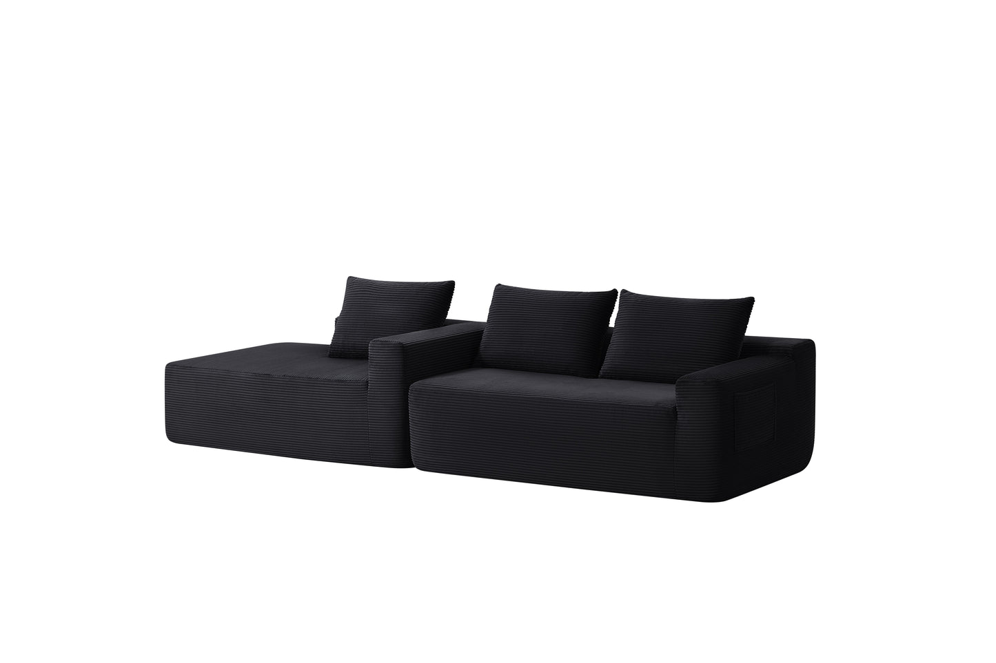 NEW-96.9" Cloud Sectional Couch with L-Shape Chaise,Modern Modular Sofa with Deep Seat, Upholstered Couches for Living Room Bedroom,No Assembly Required, (Corduroy Fabric),Black image 11