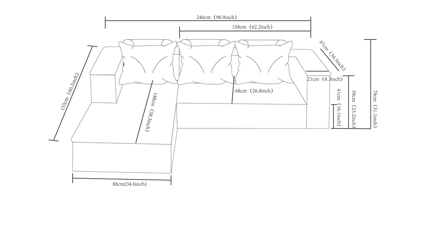 NEW-96.9" Cloud Sectional Couch with L-Shape Chaise,Modern Modular Sofa with Deep Seat, Upholstered Couches for Living Room Bedroom,No Assembly Required, (Corduroy Fabric),Black image 7