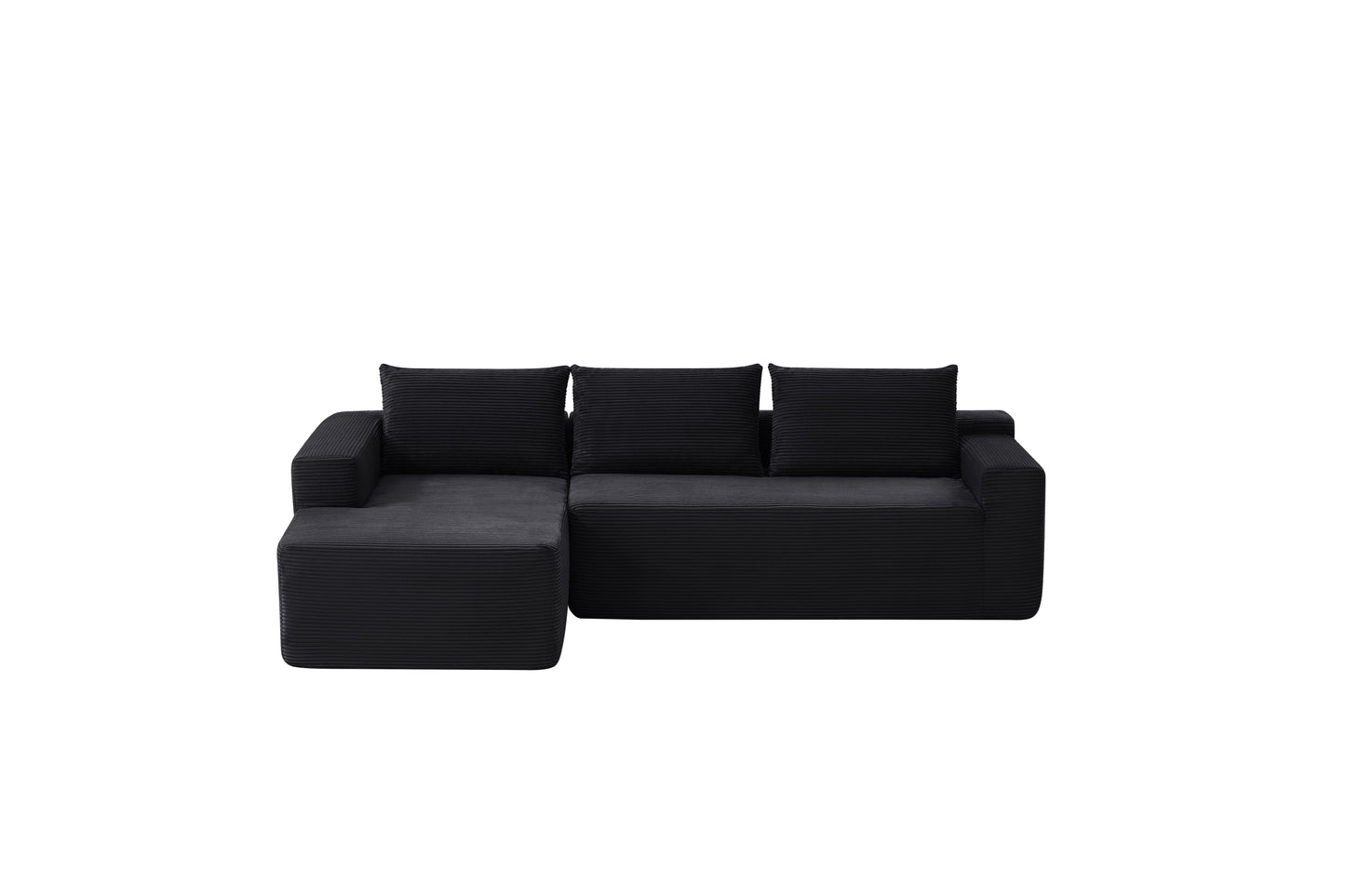 NEW-96.9" Cloud Sectional Couch with L-Shape Chaise,Modern Modular Sofa with Deep Seat, Upholstered Couches for Living Room Bedroom,No Assembly Required, (Corduroy Fabric),Black image 8