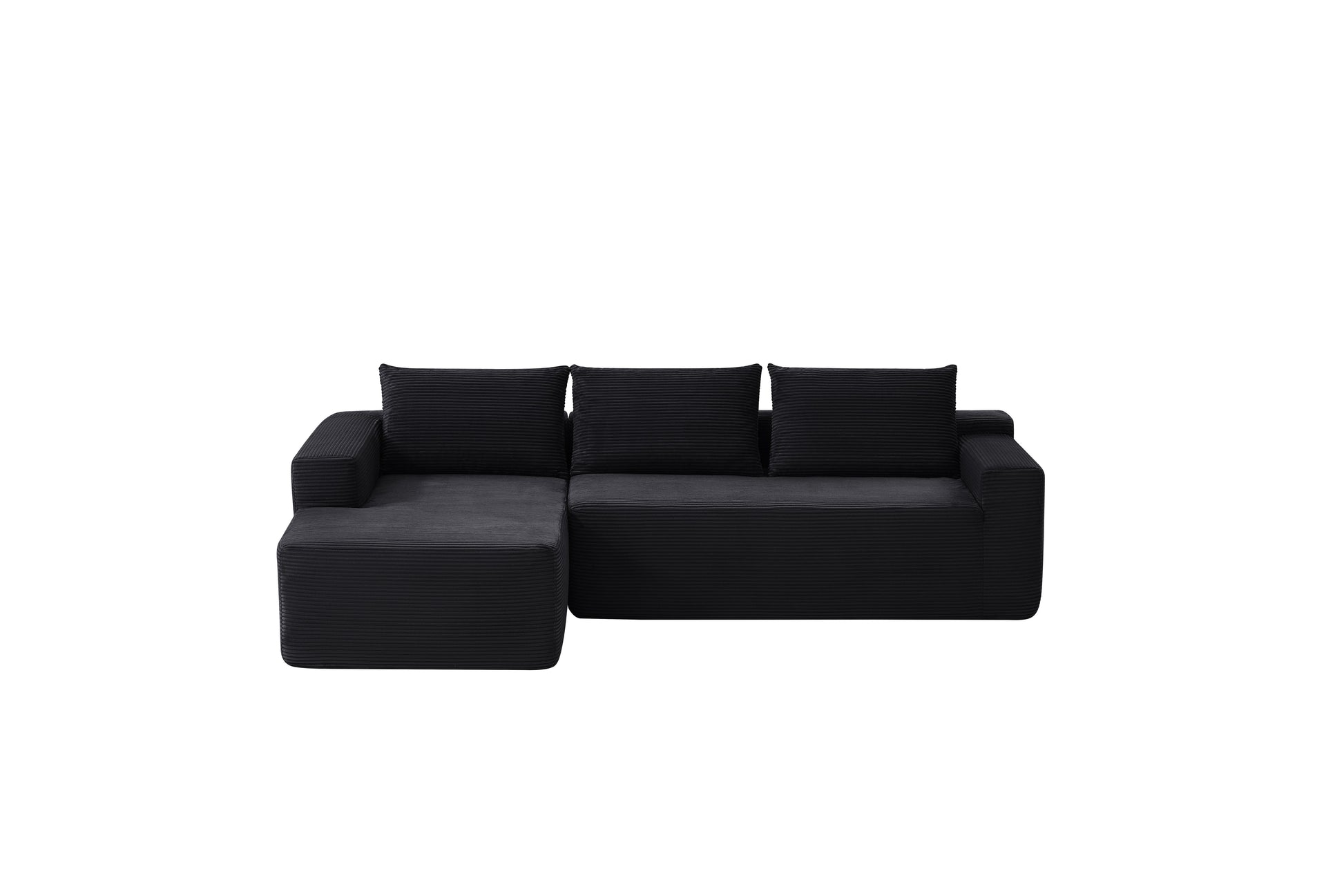 NEW-96.9" Cloud Sectional Couch with L-Shape Chaise,Modern Modular Sofa with Deep Seat, Upholstered Couches for Living Room Bedroom,No Assembly Required, (Corduroy Fabric),Black image 8