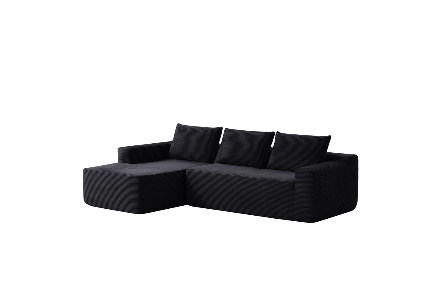 NEW-96.9" Cloud Sectional Couch with L-Shape Chaise,Modern Modular Sofa with Deep Seat, Upholstered Couches for Living Room Bedroom,No Assembly Required, (Corduroy Fabric),Black image 9