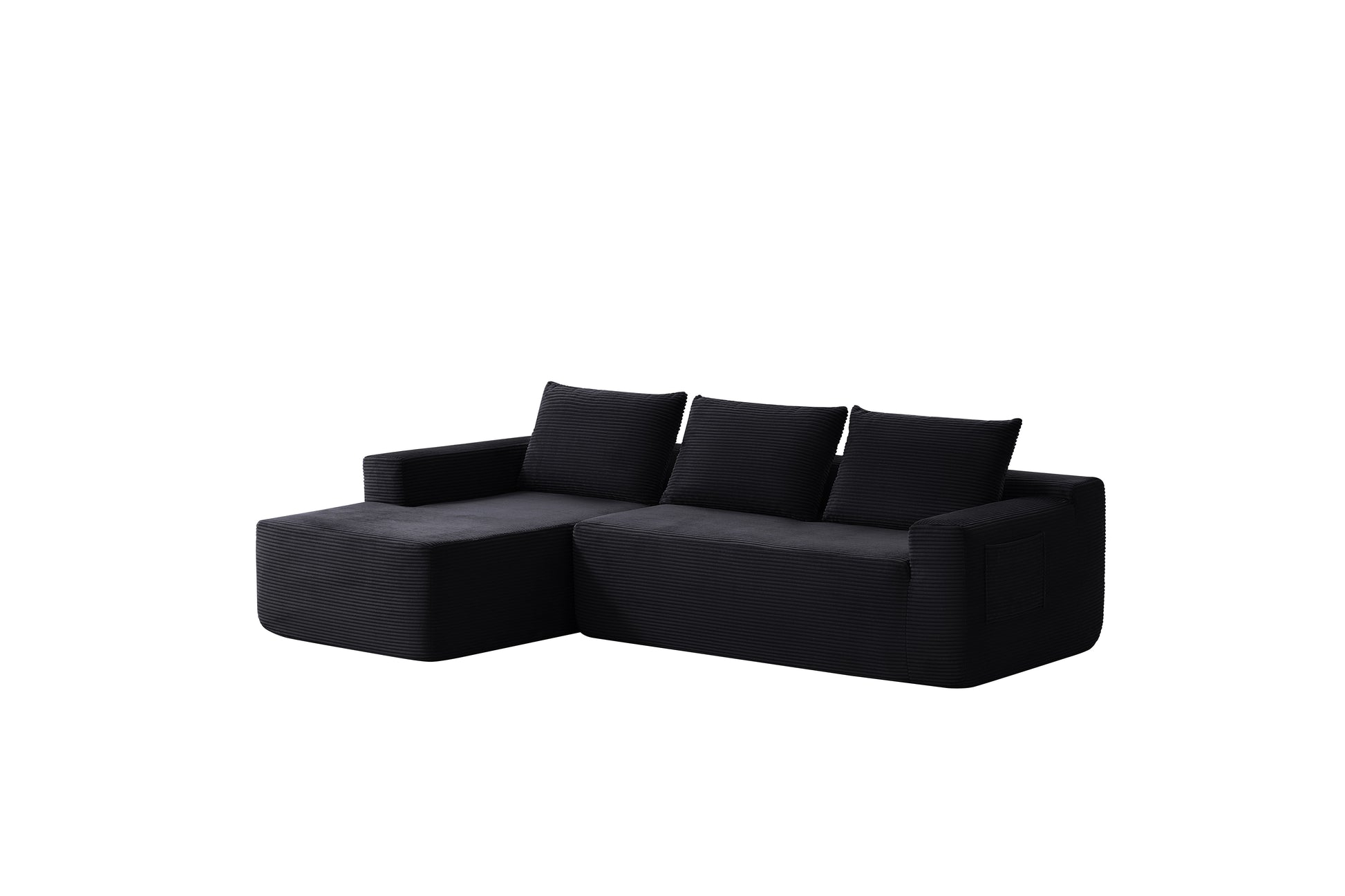 NEW-96.9" Cloud Sectional Couch with L-Shape Chaise,Modern Modular Sofa with Deep Seat, Upholstered Couches for Living Room Bedroom,No Assembly Required, (Corduroy Fabric),Black image 9