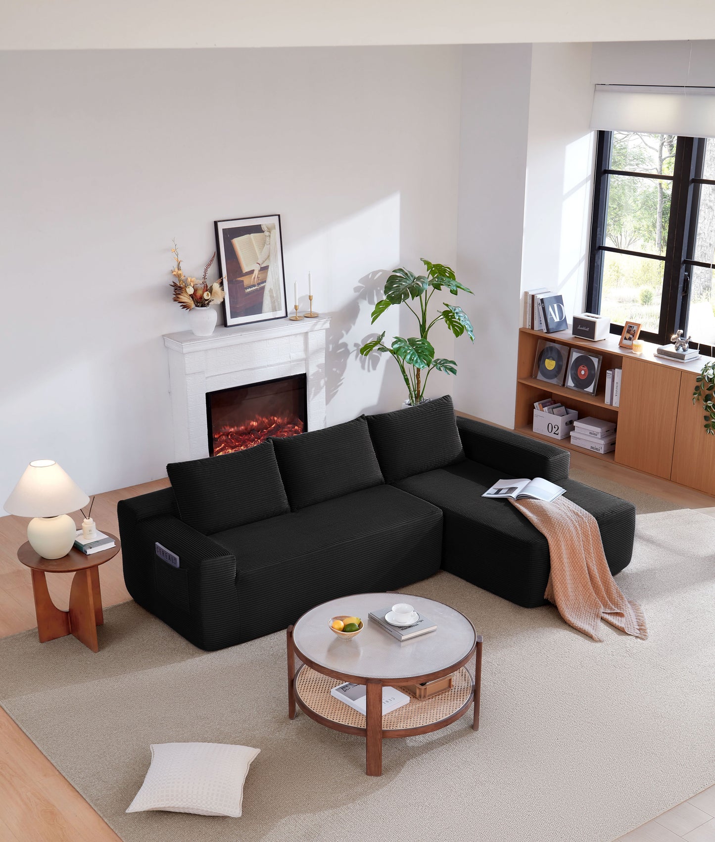NEW 96.9" Cloud Sectional Couch with L-Shape Chaise,Modern Modular Sofa with Deep Seat, Upholstered Couches for Living Room Bedroom,No Assembly Required, (Corduroy Fabric),Black,Right image 4