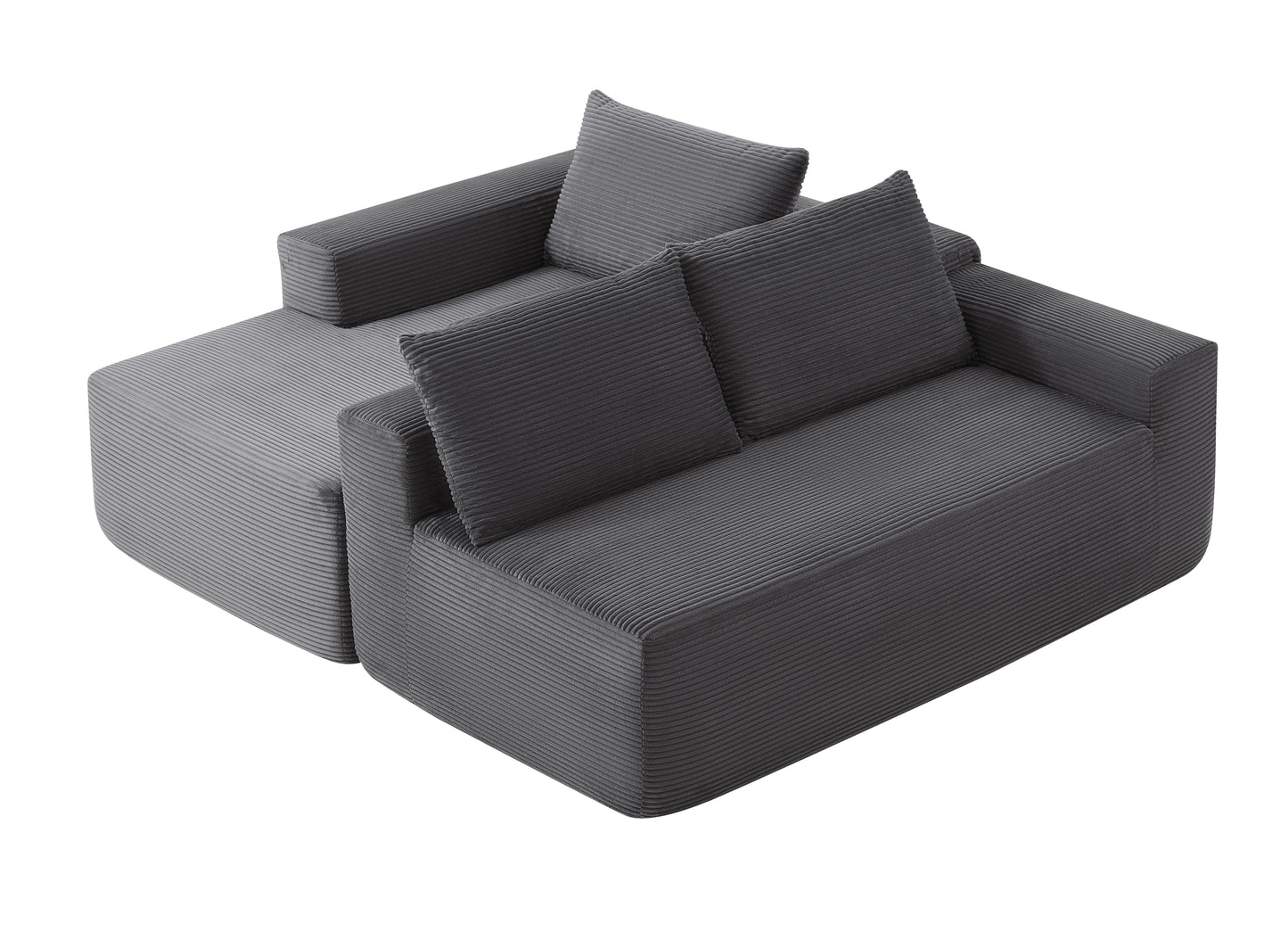 NEW 96.9" Cloud Sectional Couch with U-Shaped Chaise,Modern Modular Sofa with Deep Seat, Upholstered Couches for Living Room Bedroom,No Assembly Required,(Plush Corduroy Fabric),Grey-Blue-Left image 6