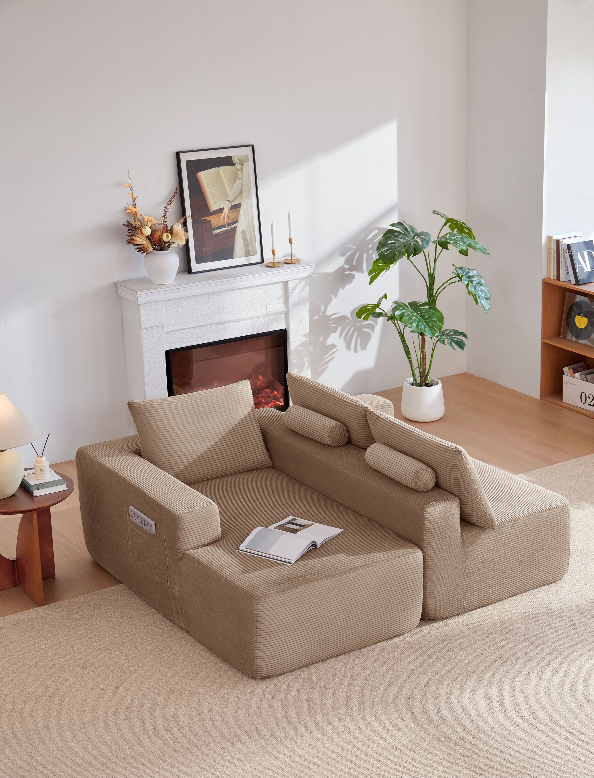 New 96.9"Cloud Sectional Couch with L-Shape Chaise,Modern Modular Sofa with Deep Seat,Upholstered Couches for Living Room Bedroom,No Assembly Required,(Corduroy Fabric),Camel,left image 4