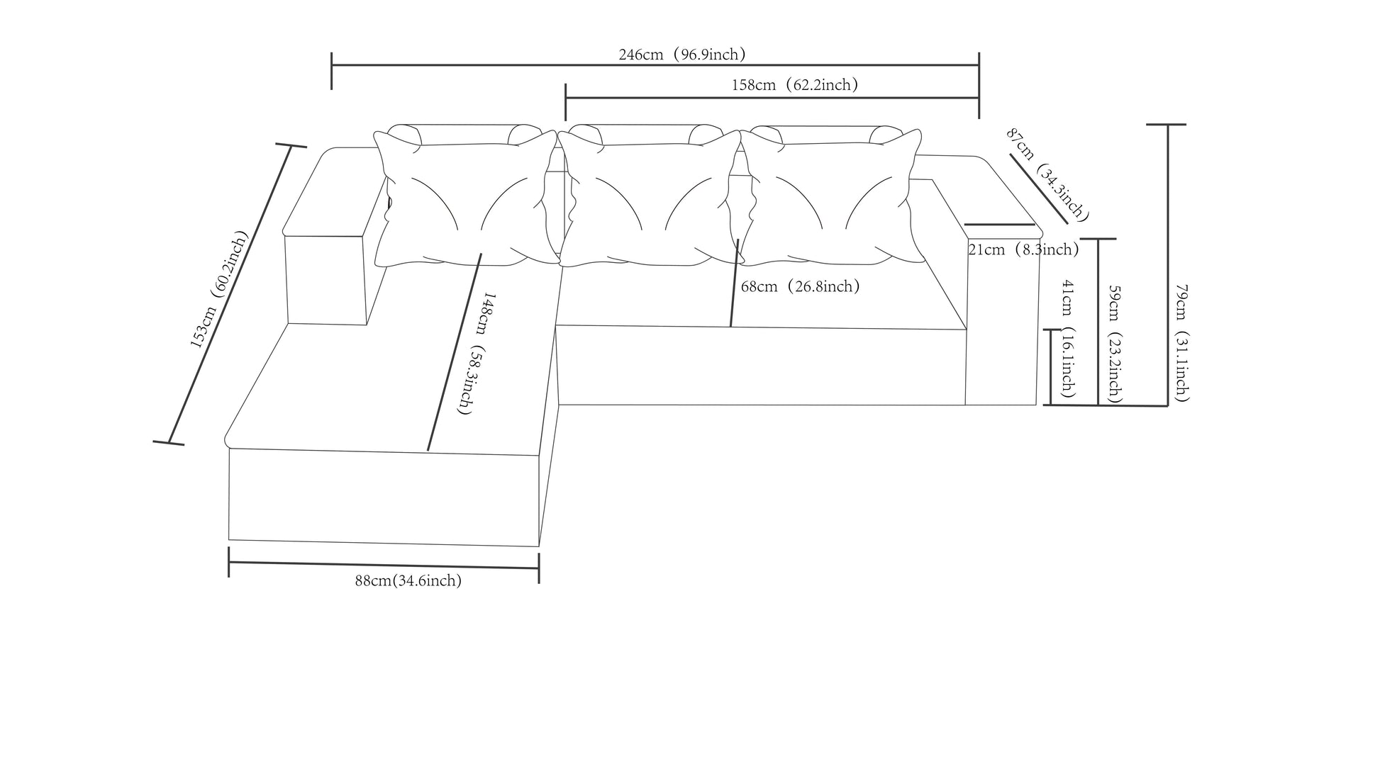 New 96.9"Cloud Sectional Couch with L-Shape Chaise,Modern Modular Sofa with Deep Seat,Upholstered Couches for Living Room Bedroom,No Assembly Required,(Corduroy Fabric),Camel,left image 6