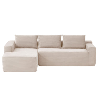 New 96.9''Cloud Sectional Couch with L-Shaped Chaise,Modern Modular Sofa with Deep Seat, Upholstered Couches for Living Room Bedroom,No Assembly Required,(Corduroy Fabric),White,Left image 10