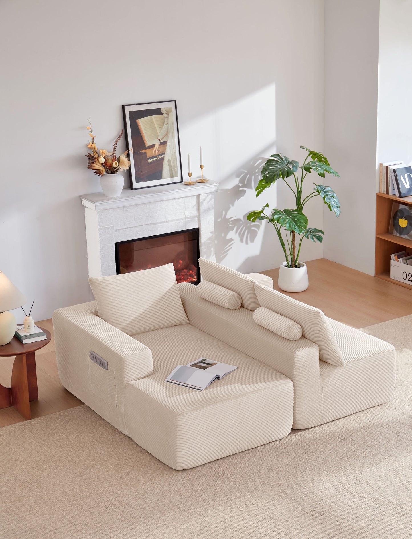 New 96.9''Cloud Sectional Couch with L-Shaped Chaise,Modern Modular Sofa with Deep Seat, Upholstered Couches for Living Room Bedroom,No Assembly Required,(Corduroy Fabric),White,Left image 6