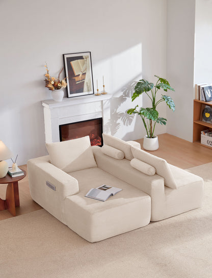 New 96.9''Cloud Sectional Couch with L-Shaped Chaise,Modern Modular Sofa with Deep Seat, Upholstered Couches for Living Room Bedroom,No Assembly Required,(Corduroy Fabric),White,Left image 6