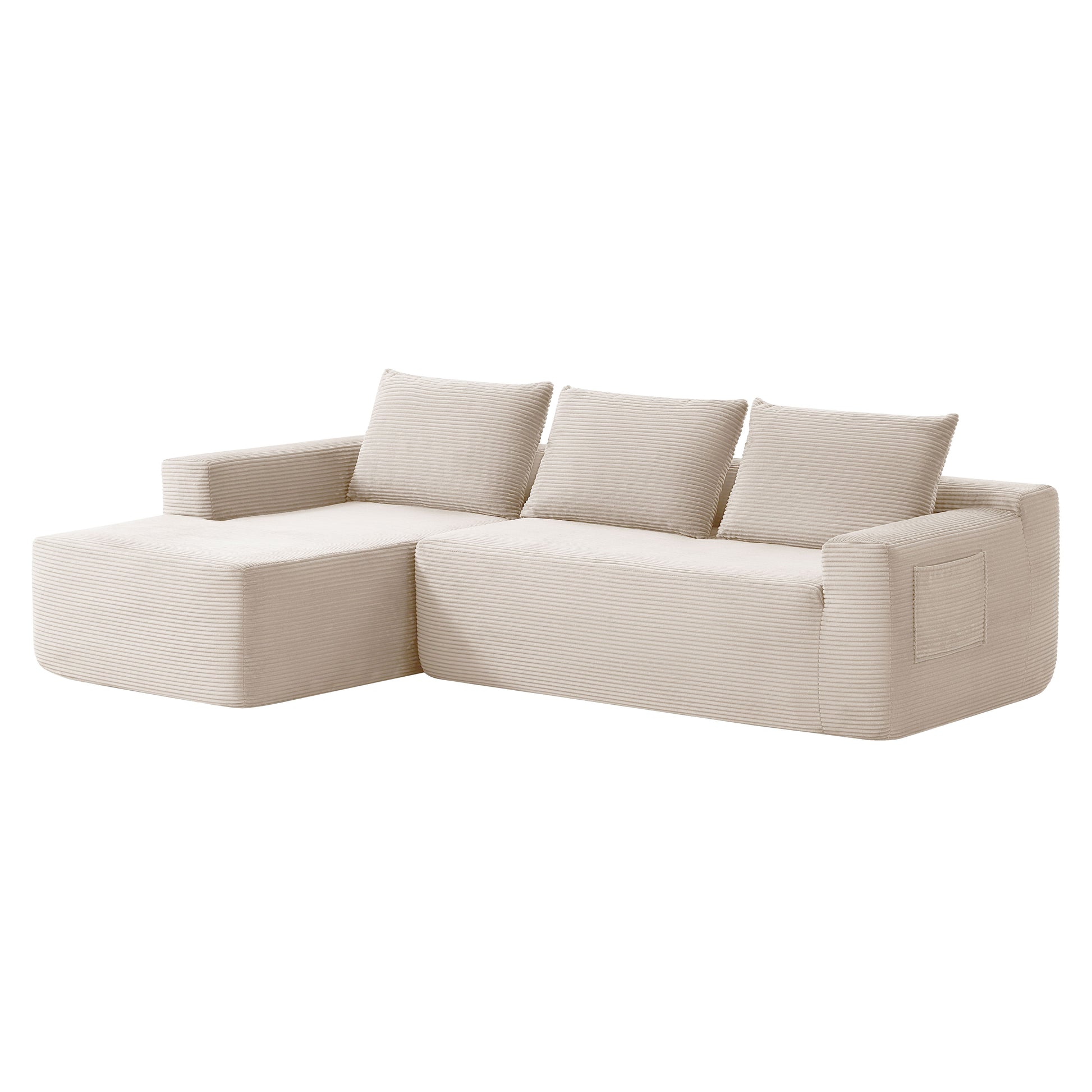 New 96.9''Cloud Sectional Couch with L-Shaped Chaise,Modern Modular Sofa with Deep Seat, Upholstered Couches for Living Room Bedroom,No Assembly Required,(Corduroy Fabric),White,Left image 9