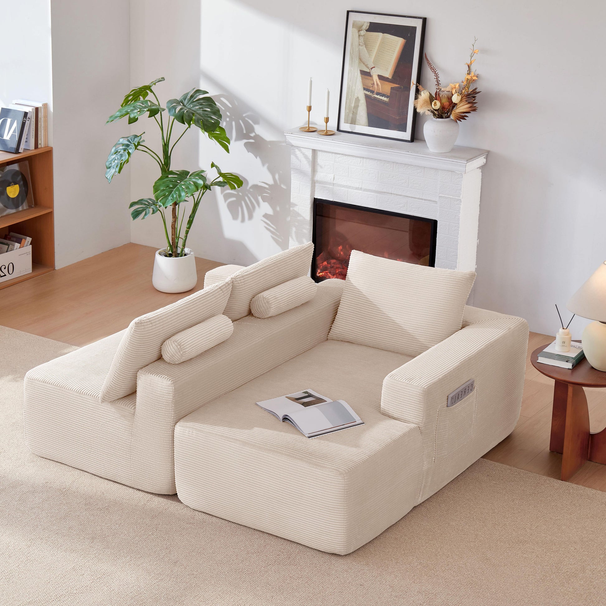 New 96.9''Cloud Sectional Couch with L-Shaped Chaise,Modern Modular Sofa with Deep Seat, Upholstered Couches for Living Room Bedroom,No Assembly Required,(Corduroy Fabric),White,Right image 2