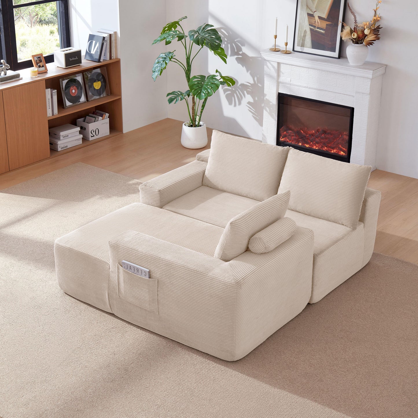 New 96.9''Cloud Sectional Couch with L-Shaped Chaise,Modern Modular Sofa with Deep Seat, Upholstered Couches for Living Room Bedroom,No Assembly Required,(Corduroy Fabric),White,Right image 4