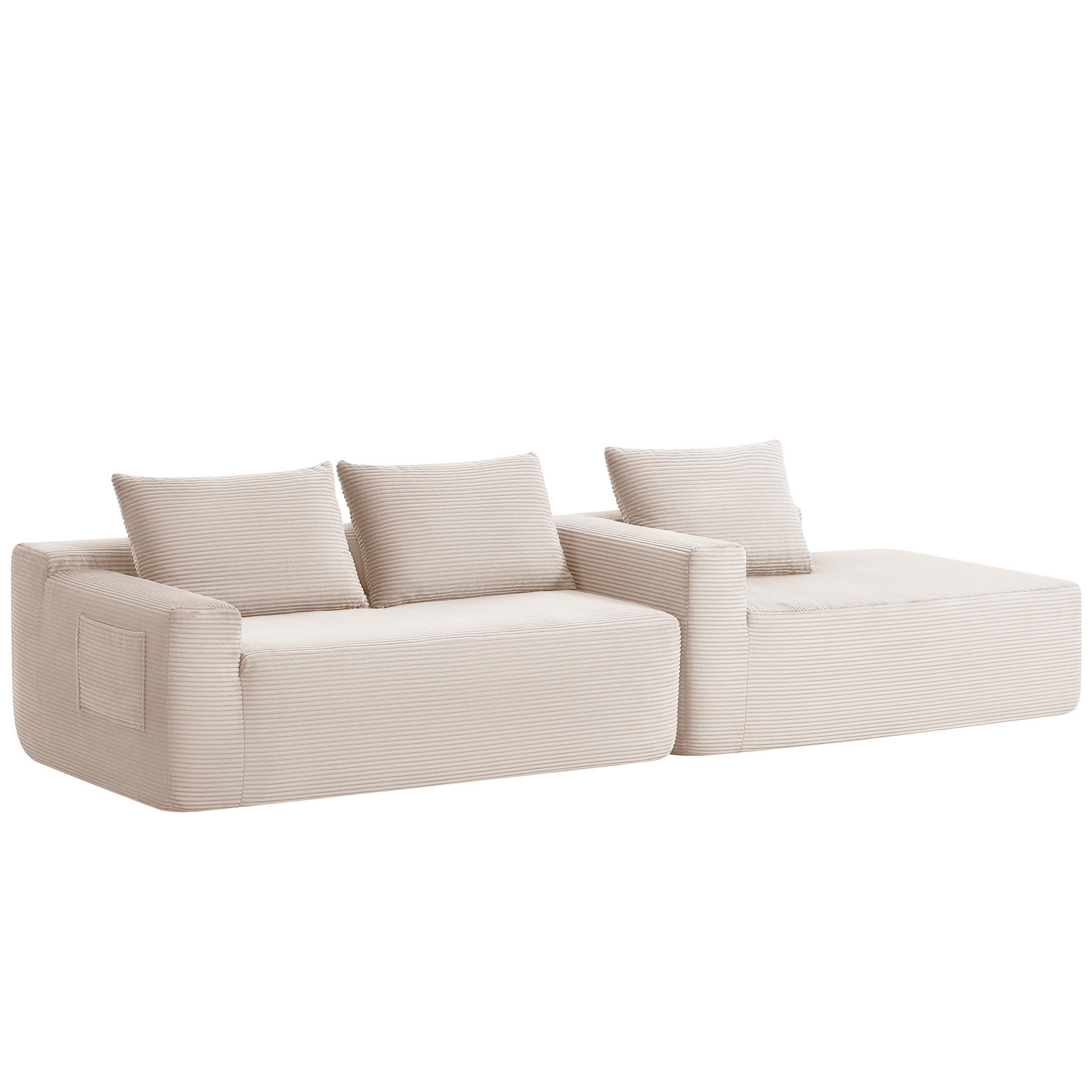 New 96.9''Cloud Sectional Couch with L-Shaped Chaise,Modern Modular Sofa with Deep Seat, Upholstered Couches for Living Room Bedroom,No Assembly Required,(Corduroy Fabric),White,Right image 7