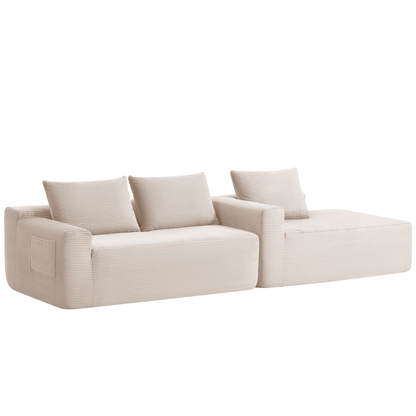 New 96.9''Cloud Sectional Couch with L-Shaped Chaise,Modern Modular Sofa with Deep Seat, Upholstered Couches for Living Room Bedroom,No Assembly Required,(Corduroy Fabric),White,Right image 7