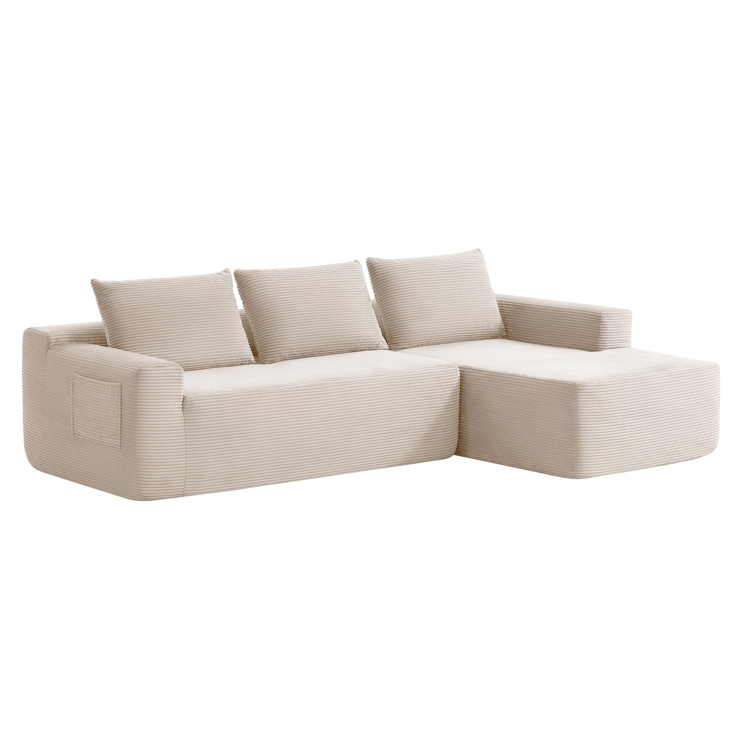 New 96.9''Cloud Sectional Couch with L-Shaped Chaise,Modern Modular Sofa with Deep Seat, Upholstered Couches for Living Room Bedroom,No Assembly Required,(Corduroy Fabric),White,Right image 8