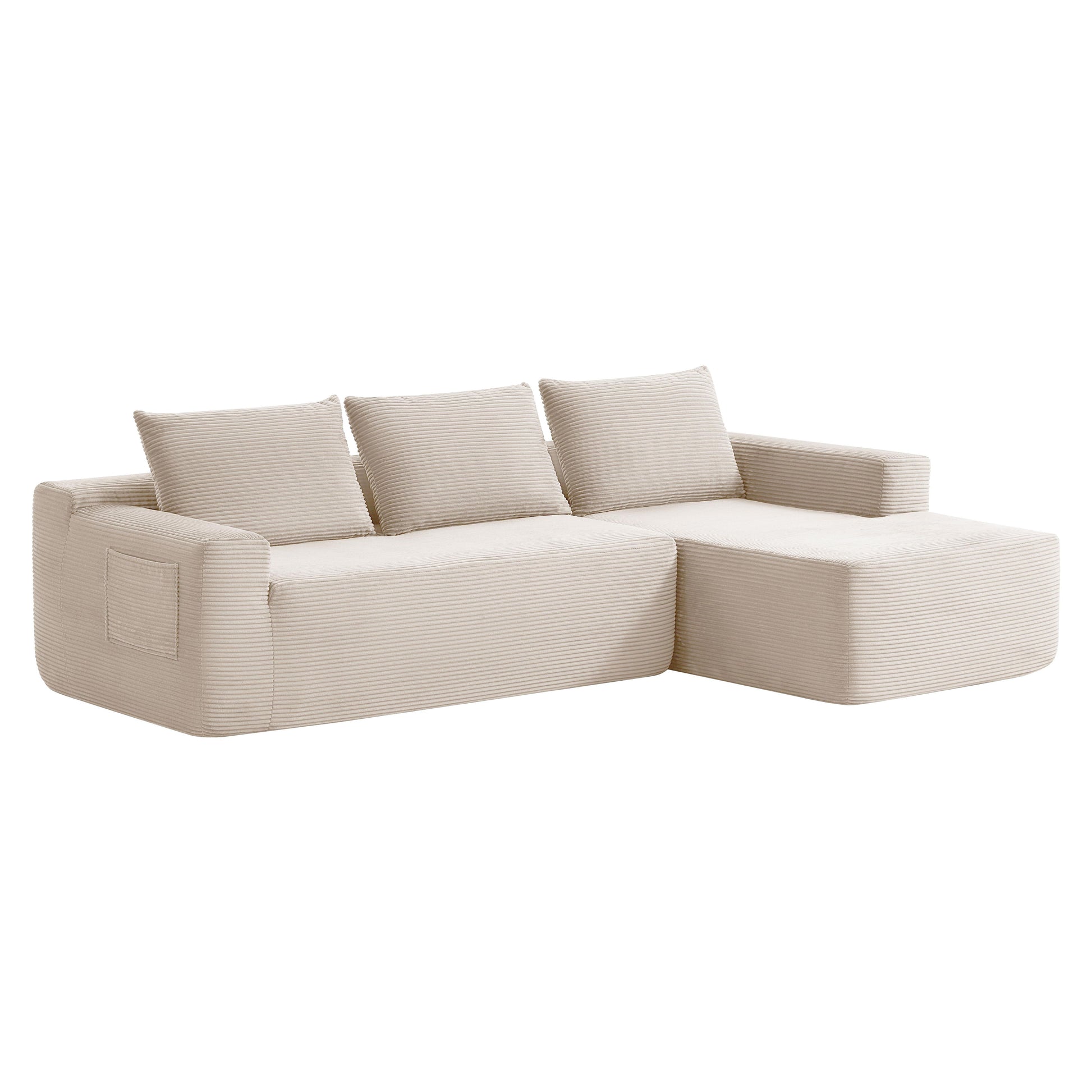 New 96.9''Cloud Sectional Couch with L-Shaped Chaise,Modern Modular Sofa with Deep Seat, Upholstered Couches for Living Room Bedroom,No Assembly Required,(Corduroy Fabric),White,Right image 8
