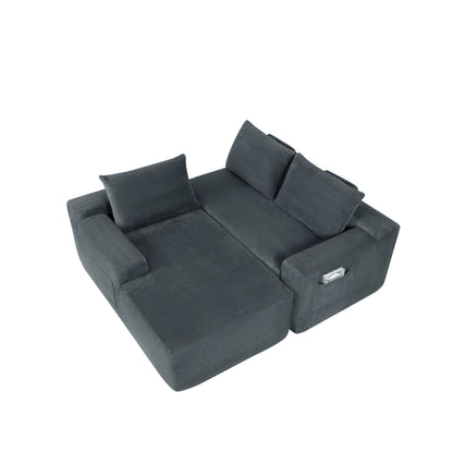 NEW2 96.9" Cloud Sectional Couch with U-Shaped Chaise,Modern Modular Sofa with Deep Seat, Upholstered Couches for Living Room Bedroom,No Assembly Required,(Plush Corduroy Fabric),Grey-Left image 3