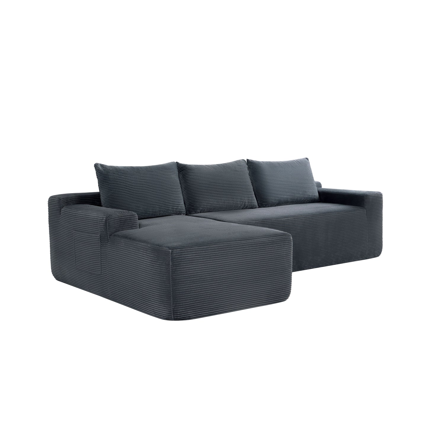 NEW2 96.9" Cloud Sectional Couch with U-Shaped Chaise,Modern Modular Sofa with Deep Seat, Upholstered Couches for Living Room Bedroom,No Assembly Required,(Plush Corduroy Fabric),Grey-Left image 7
