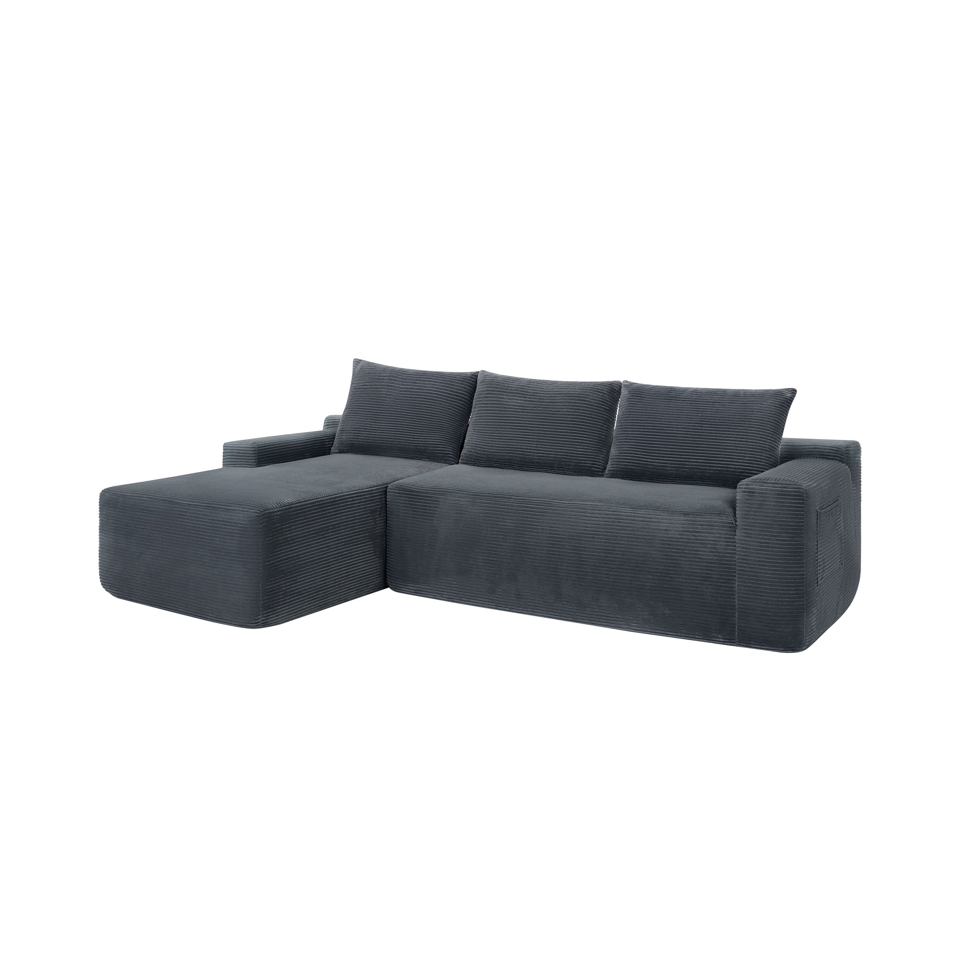 NEW2 96.9" Cloud Sectional Couch with U-Shaped Chaise,Modern Modular Sofa with Deep Seat, Upholstered Couches for Living Room Bedroom,No Assembly Required,(Plush Corduroy Fabric),Grey-Left image 8