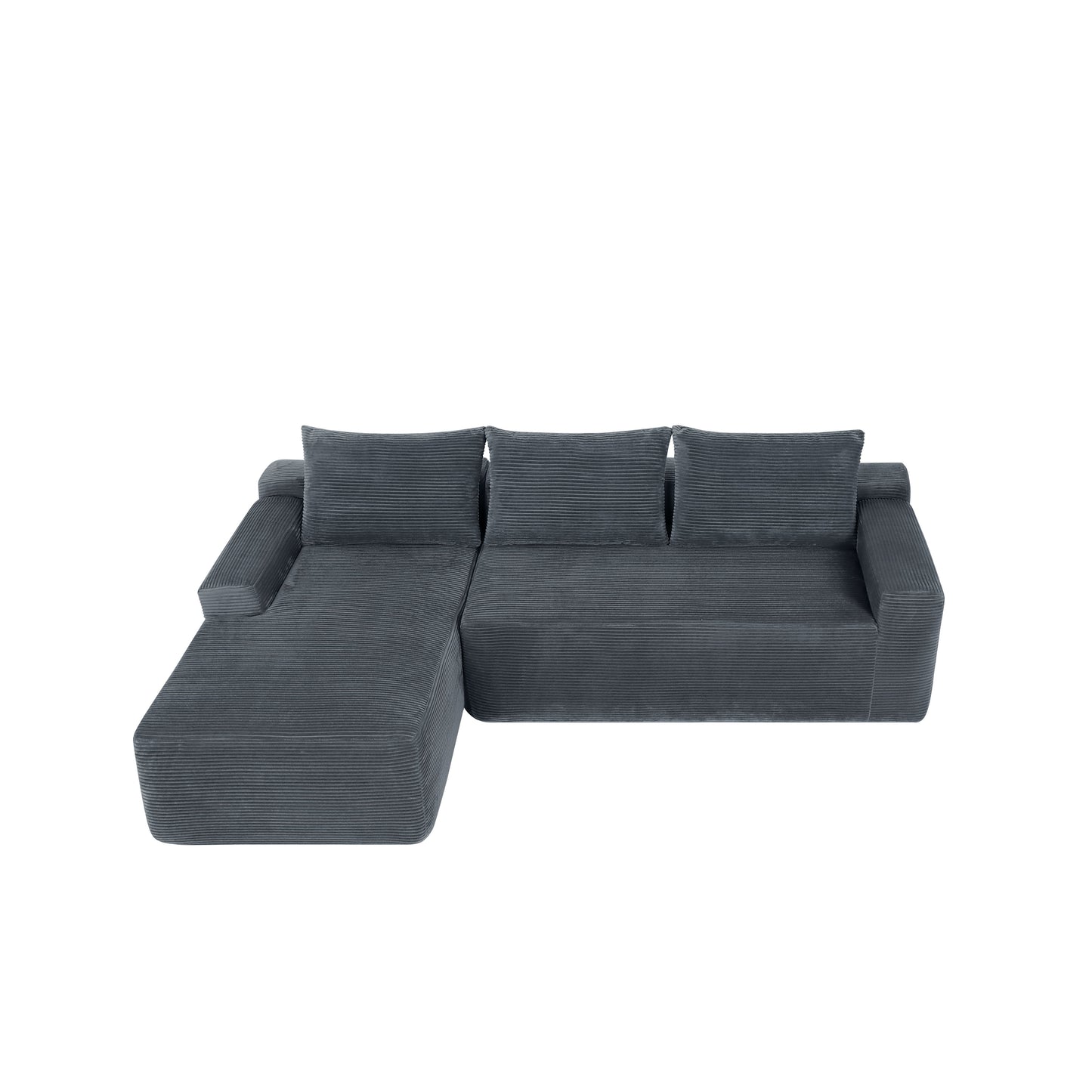 NEW2 96.9" Cloud Sectional Couch with U-Shaped Chaise,Modern Modular Sofa with Deep Seat, Upholstered Couches for Living Room Bedroom,No Assembly Required,(Plush Corduroy Fabric),Grey-Left image 9