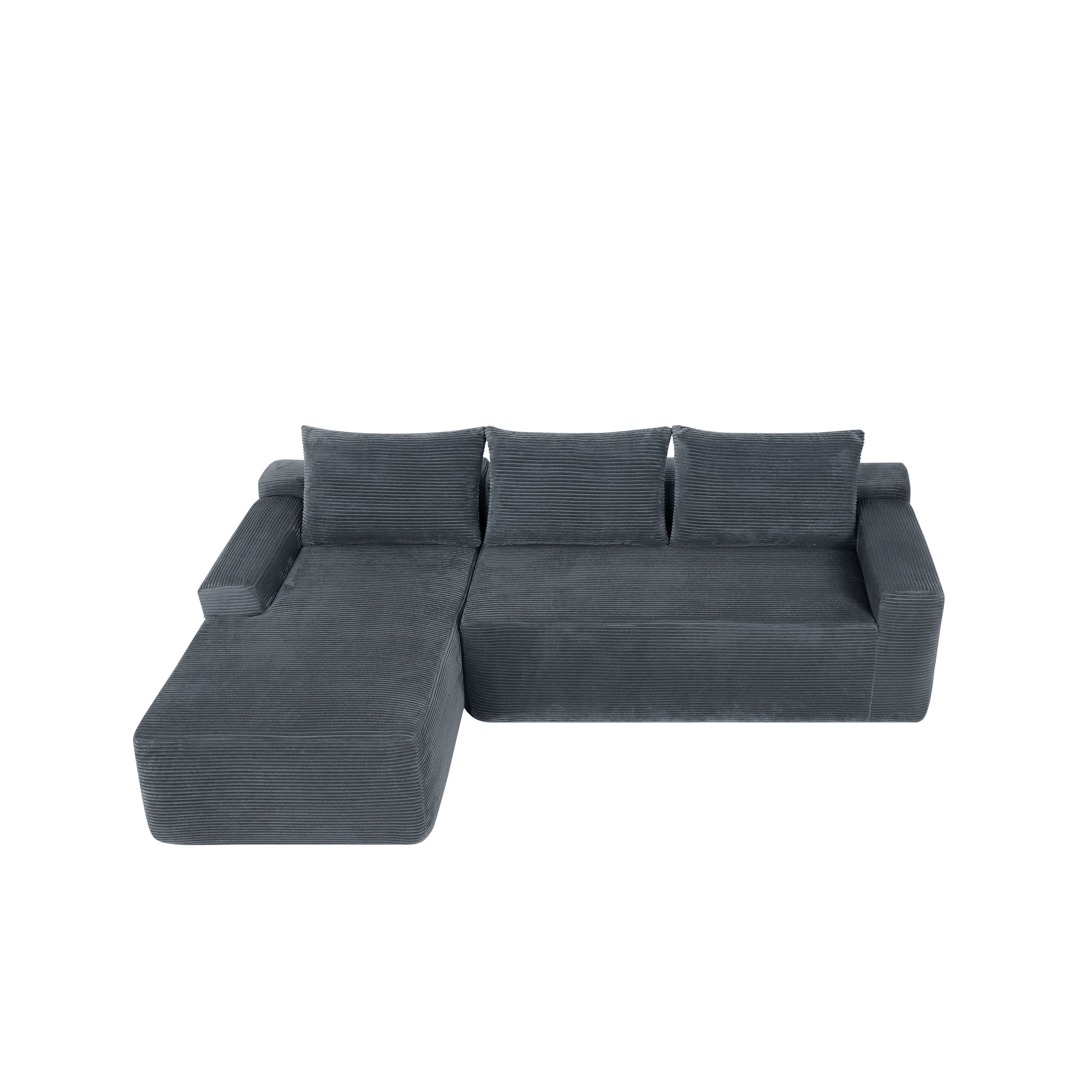 NEW2 96.9" Cloud Sectional Couch with U-Shaped Chaise,Modern Modular Sofa with Deep Seat, Upholstered Couches for Living Room Bedroom,No Assembly Required,(Plush Corduroy Fabric),Grey-Left image 9