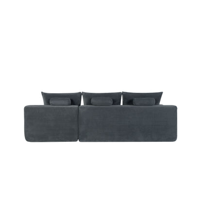 New2 96.9"Compressible doubleCloud Sectional Couch with L-Shape Chaise,Modern Modular Sofa with Deep Seat,Upholstered Couches for Living Room Bedroom,No Assembly Required, Corduroy Fabric,Grey Right image 10