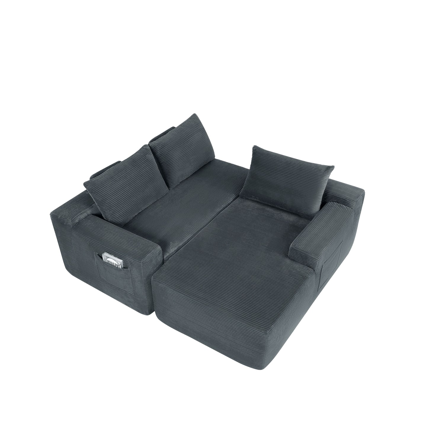 New2 96.9"Compressible doubleCloud Sectional Couch with L-Shape Chaise,Modern Modular Sofa with Deep Seat,Upholstered Couches for Living Room Bedroom,No Assembly Required, Corduroy Fabric,Grey Right image 4